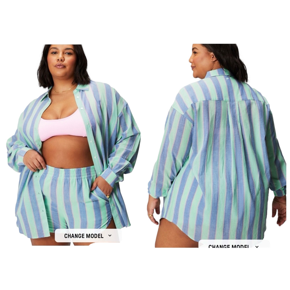 🎻Fabletics Resort stripe cotton voile oversized shirt size 2X GUC